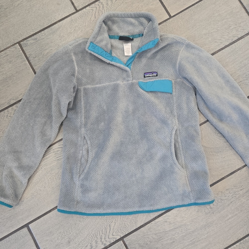 Patagonia Synchilla Snap-T Fleece Pullover Women's Medium‎ Gray Teal Trim